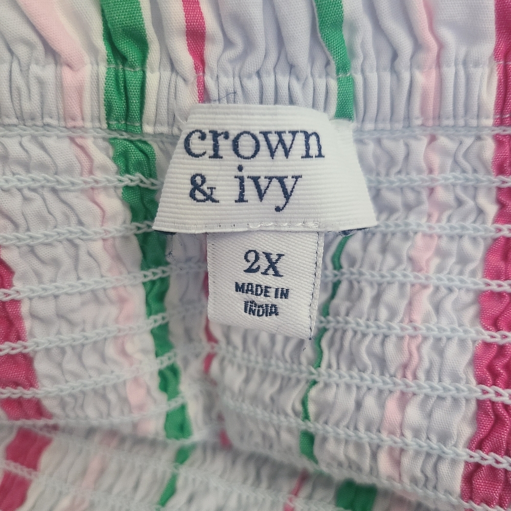 crown & ivy White Midi Dress with Pink and Green Stripes - Picture 4 of 4